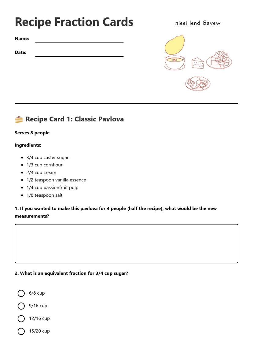 Recipe Fraction Cards