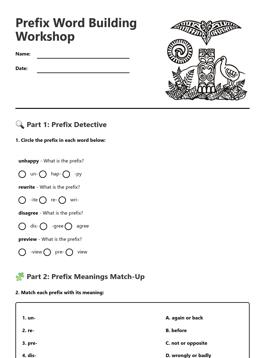 Prefix Word Building Workshop worksheet preview