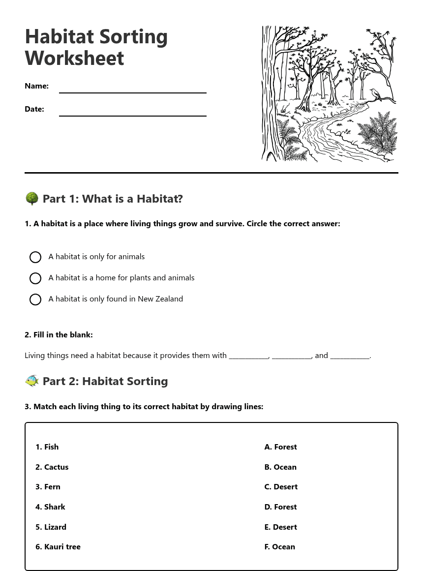Habitat Sorting Worksheet worksheet preview