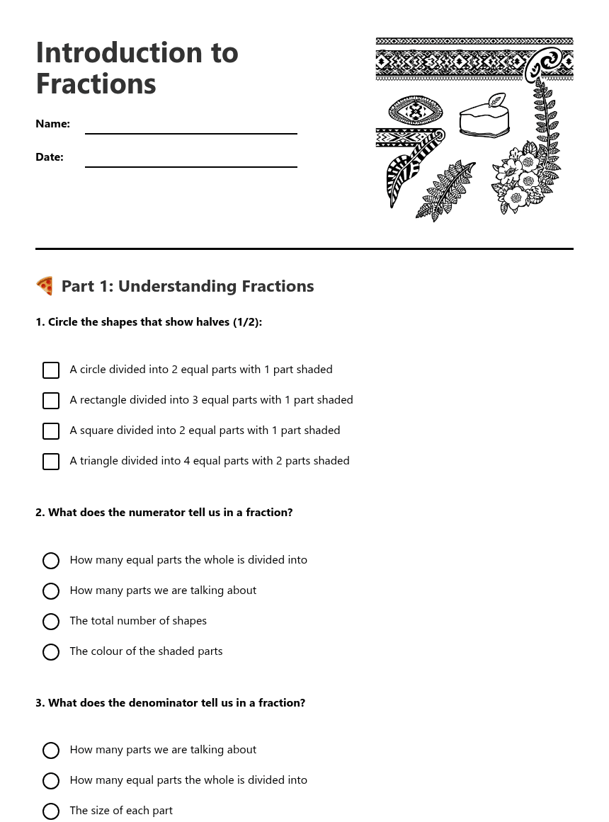 Introduction to Fractions worksheet preview