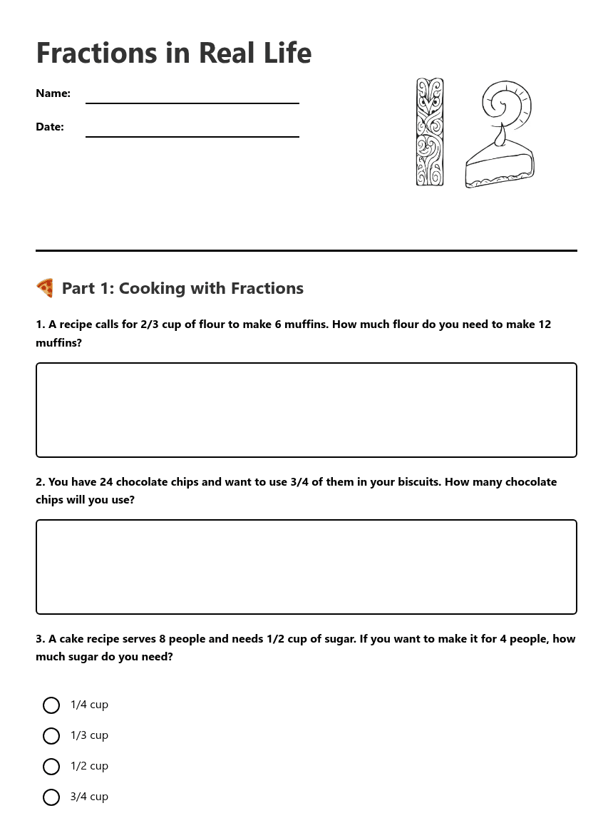 Fractions in Real Life worksheet preview