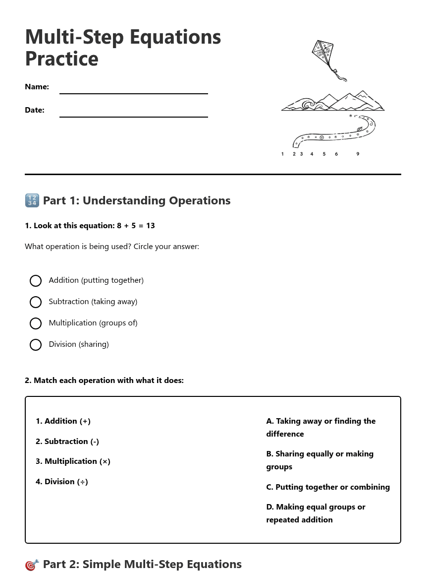 Multi-Step Equations Practice worksheet preview
