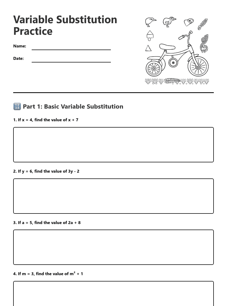 Variable Substitution Practice worksheet preview