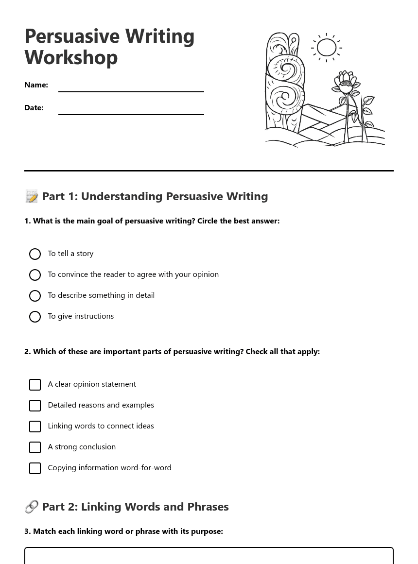 Persuasive Writing Workshop worksheet preview