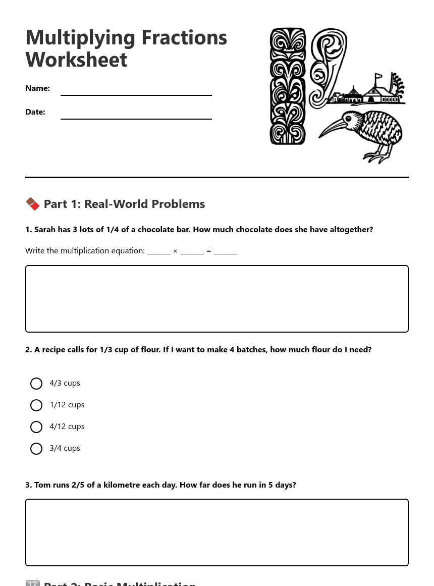 Multiplying Fractions Worksheet worksheet preview