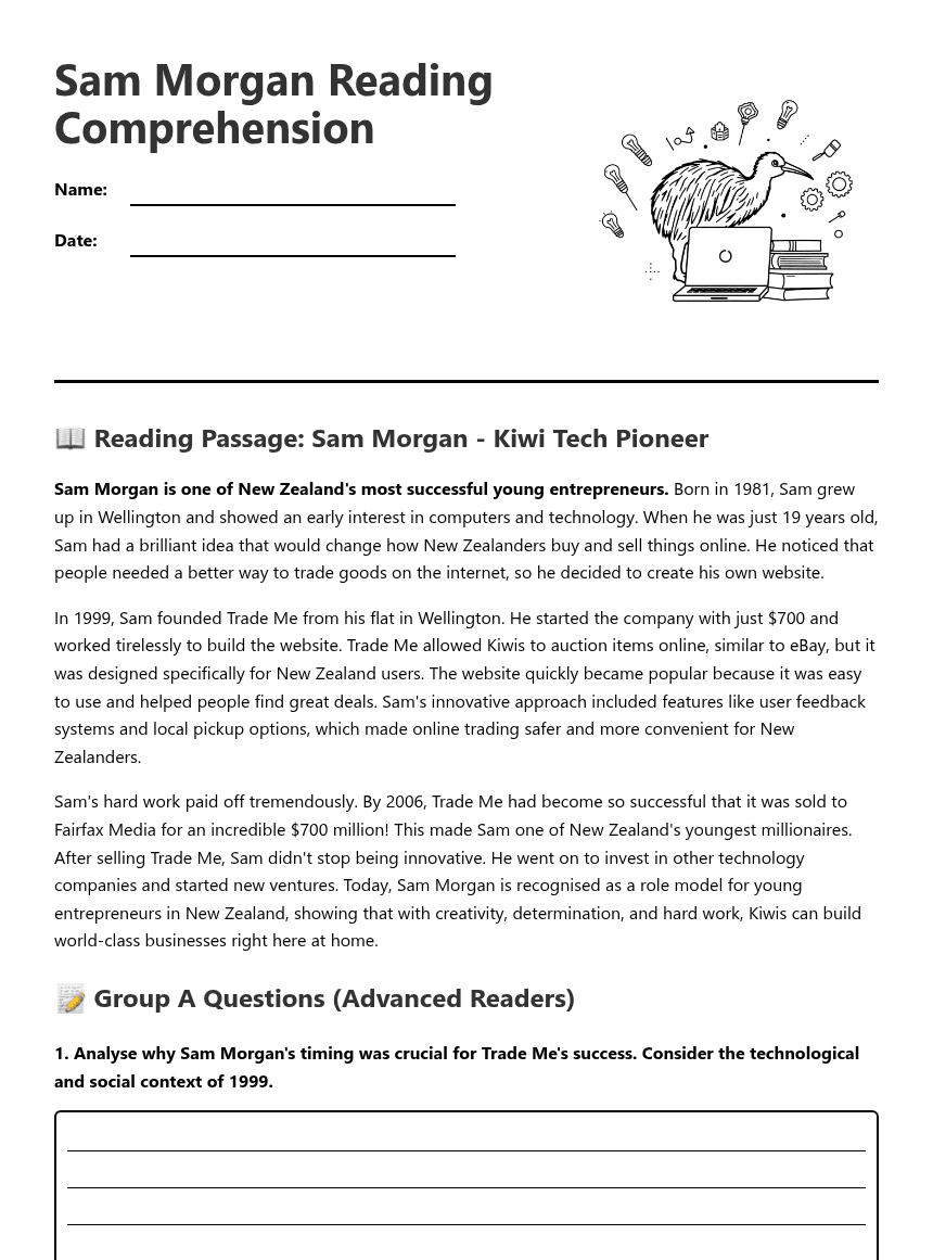 Sam Morgan Reading Comprehension worksheet preview