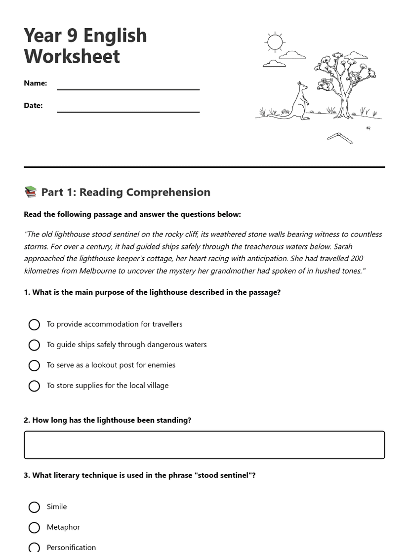 Year 9 English Worksheet