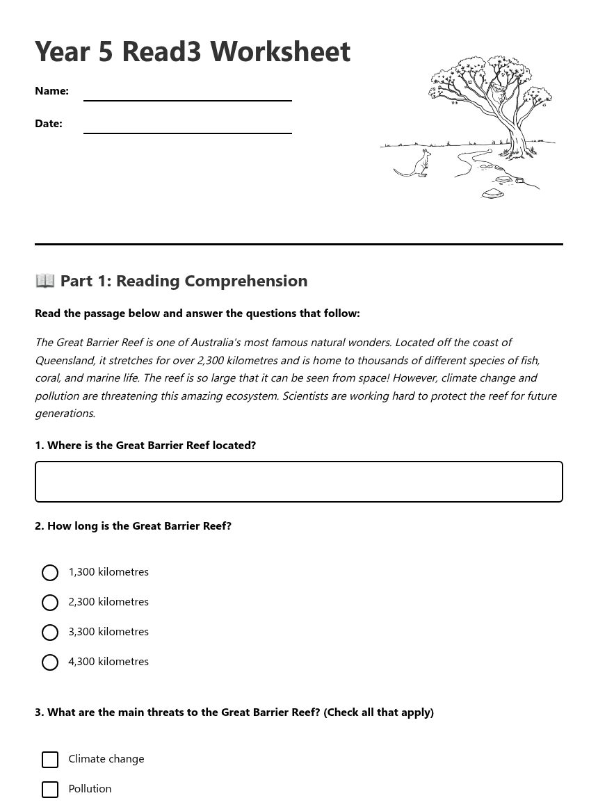 Year 5 Read3 Worksheet worksheet preview