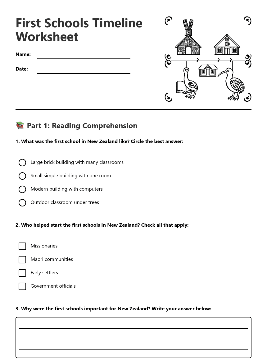 First Schools Timeline Worksheet worksheet preview