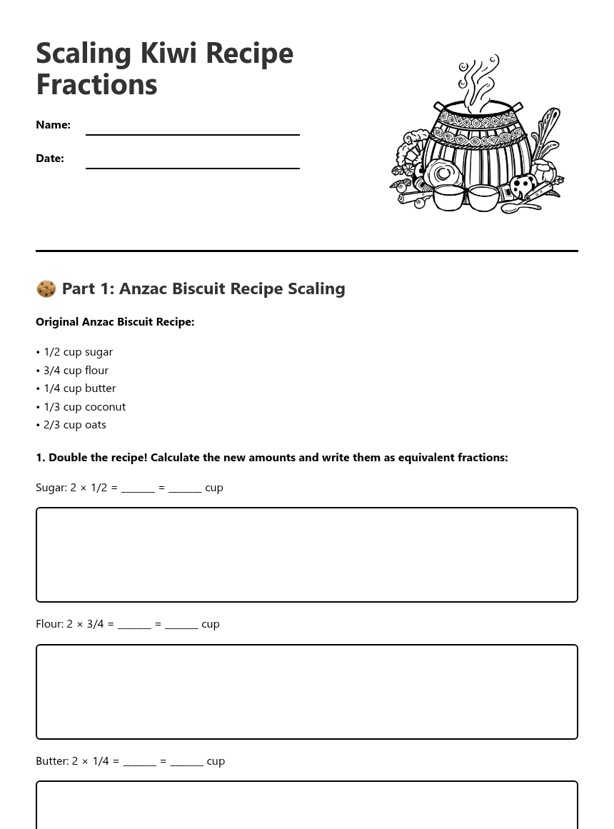 Scaling Kiwi Recipe Fractions worksheet preview