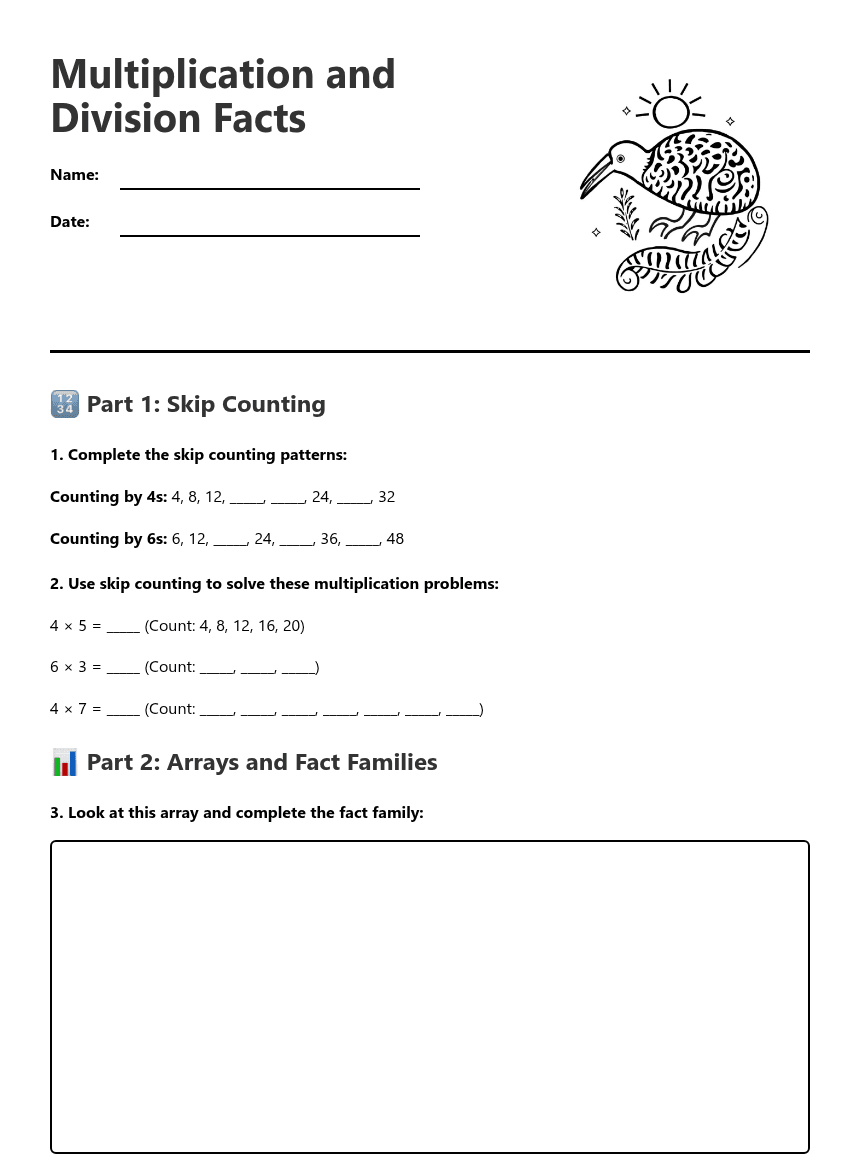 Multiplication and Division Facts worksheet preview