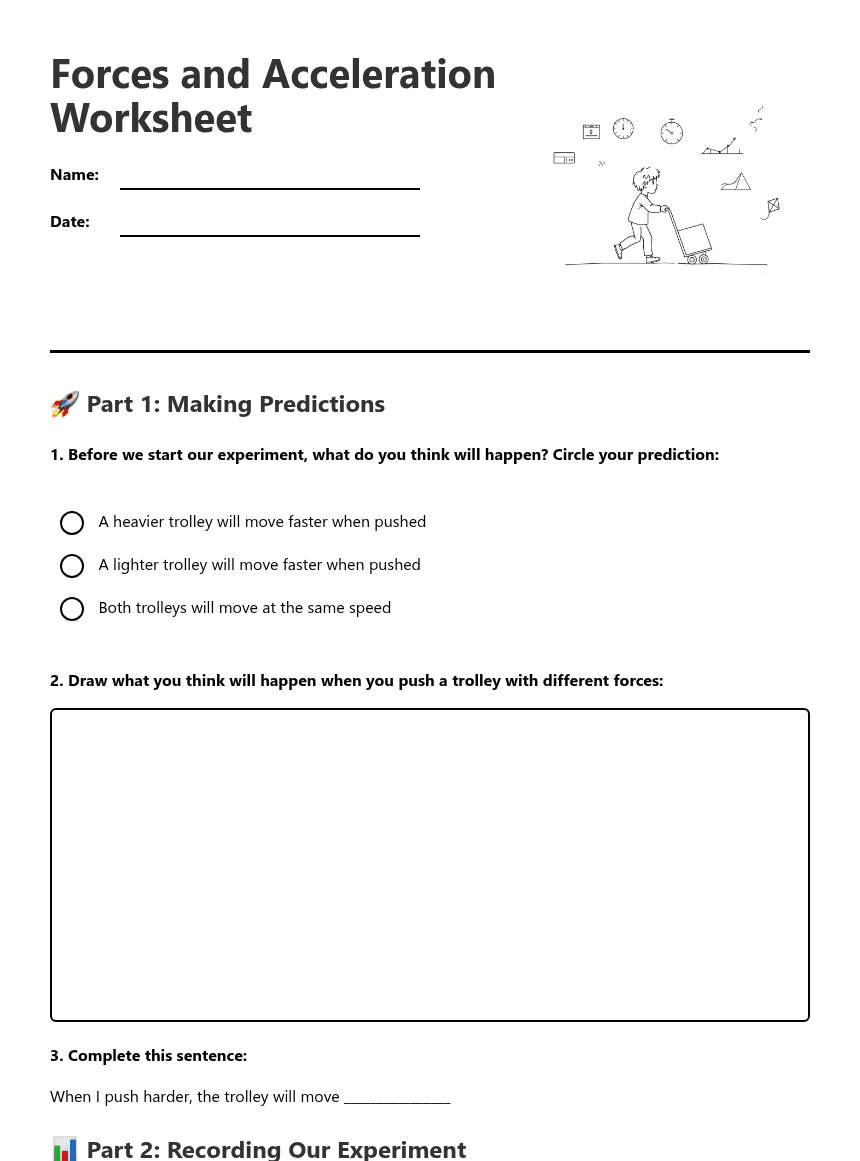 Forces and Acceleration Worksheet worksheet preview
