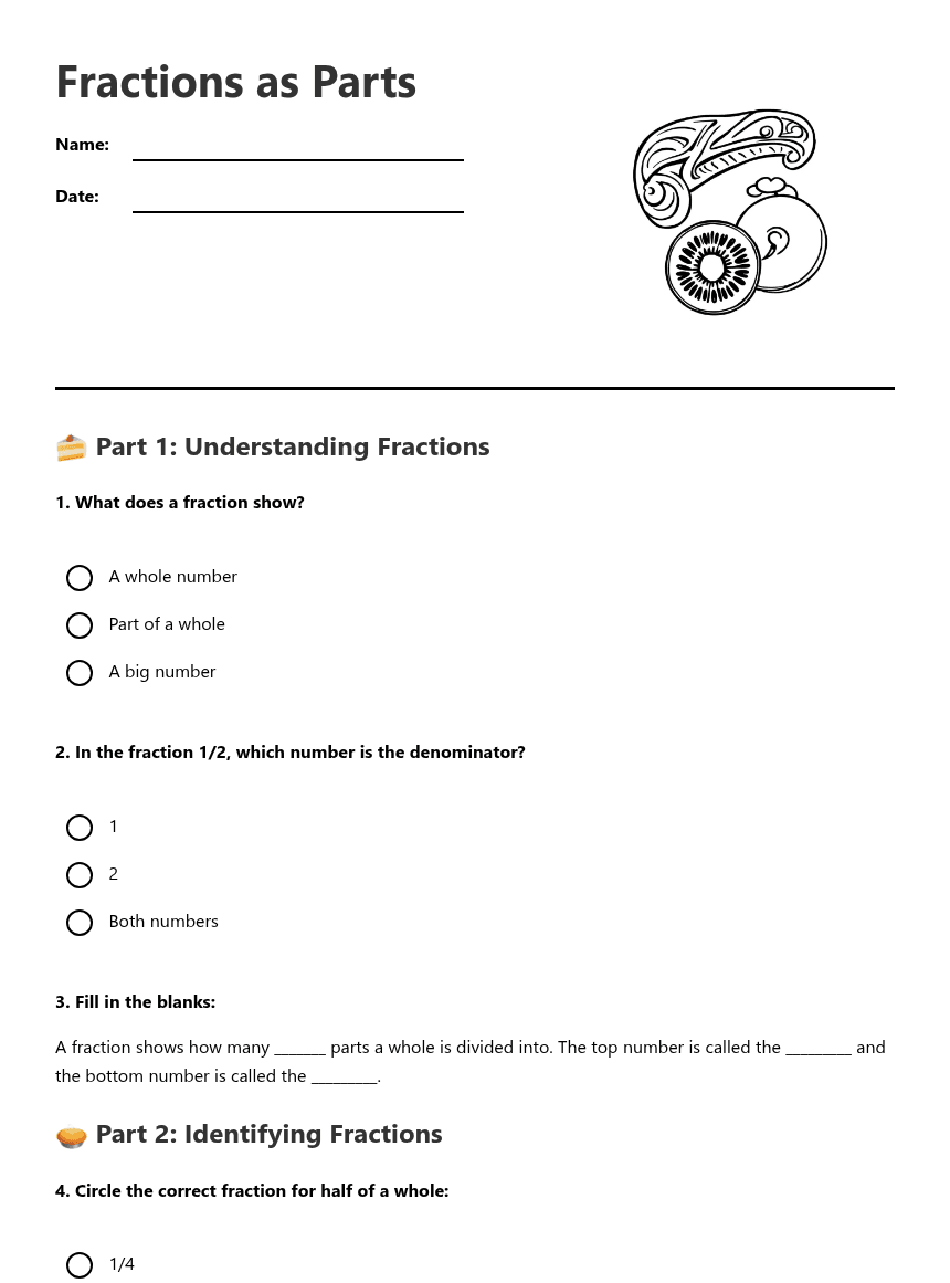Fractions as Parts worksheet preview