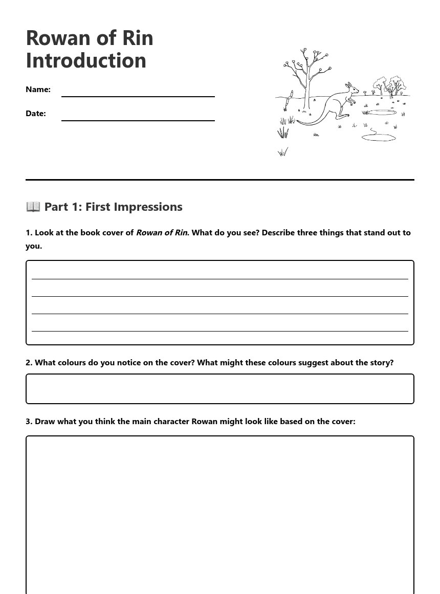 Rowan of Rin Introduction worksheet preview