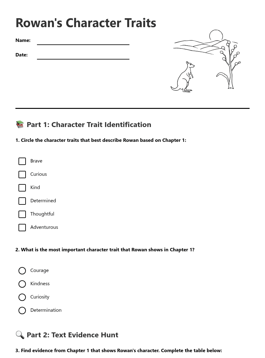 Rowan's Character Traits worksheet preview
