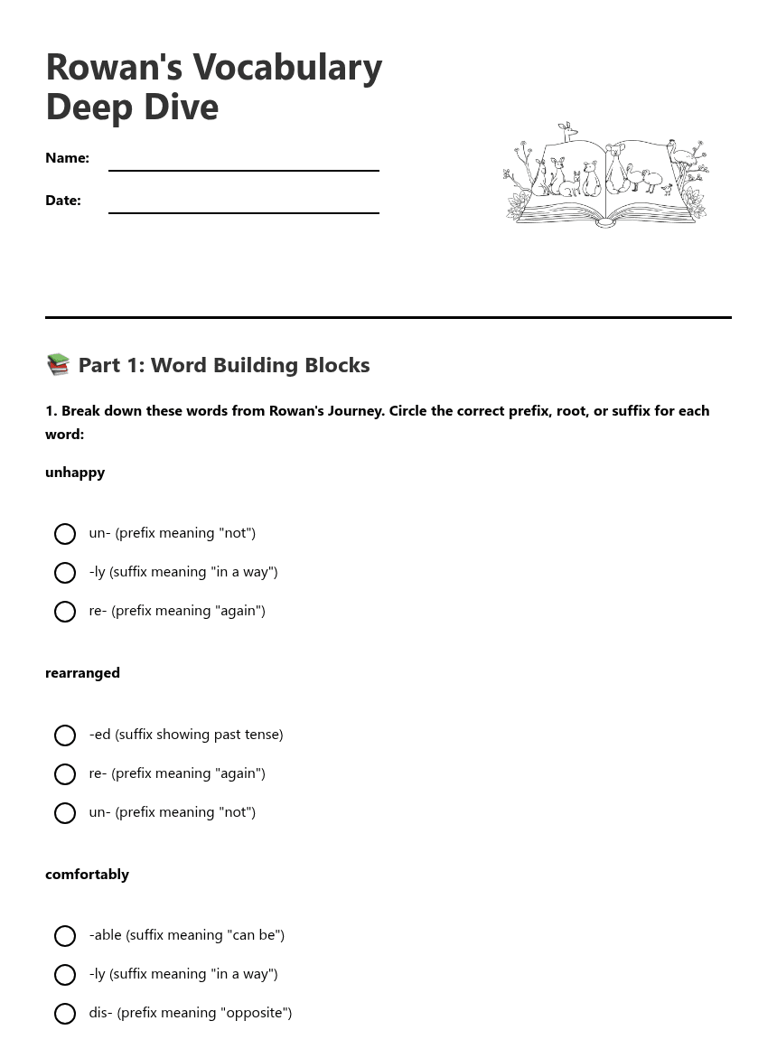 Rowan's Vocabulary Deep Dive worksheet preview
