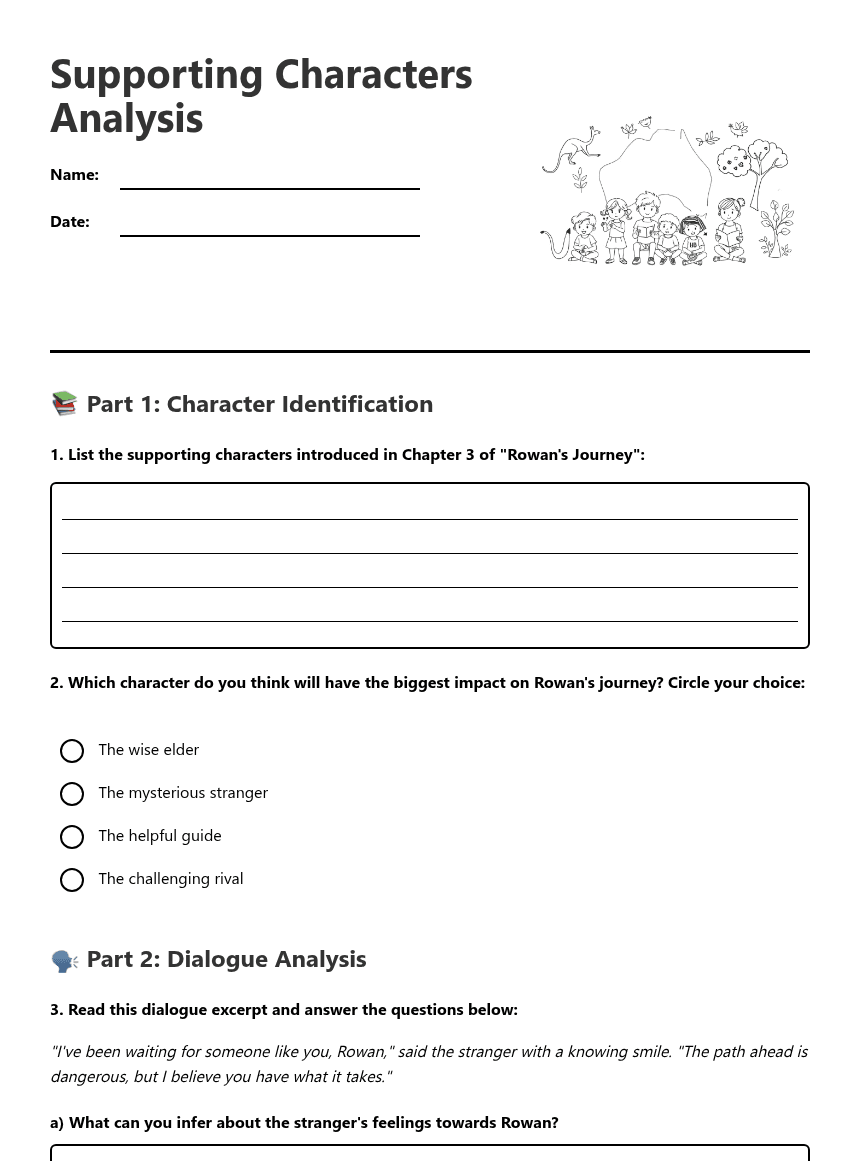 Supporting Characters Analysis worksheet preview