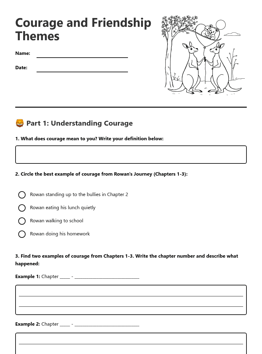 Courage and Friendship Themes worksheet preview