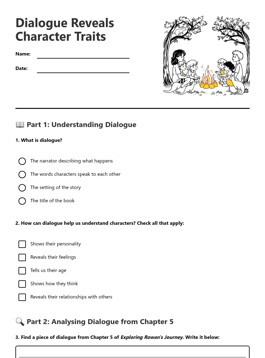 Dialogue Reveals Character Traits worksheet preview