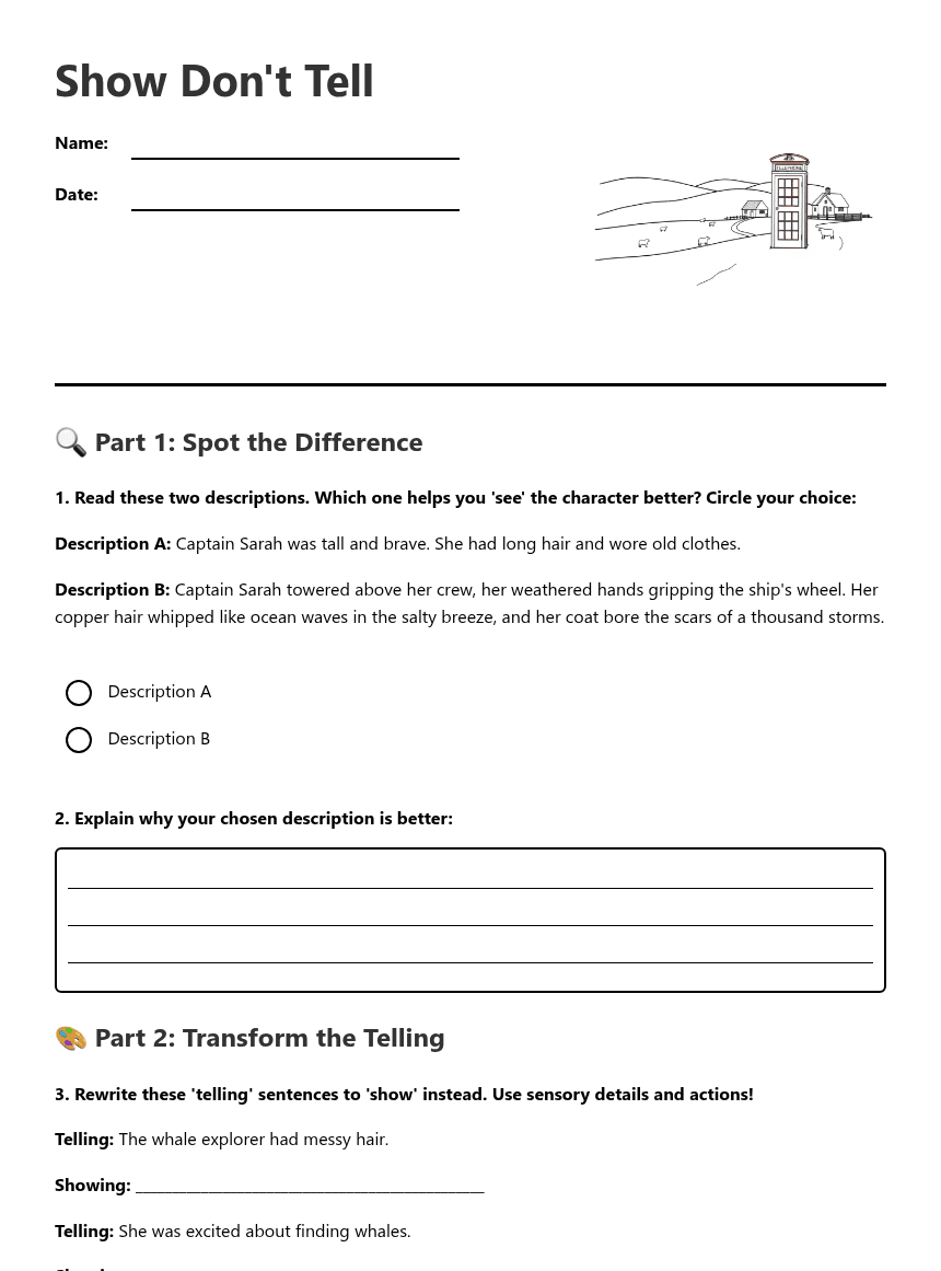 Show Don't Tell worksheet preview