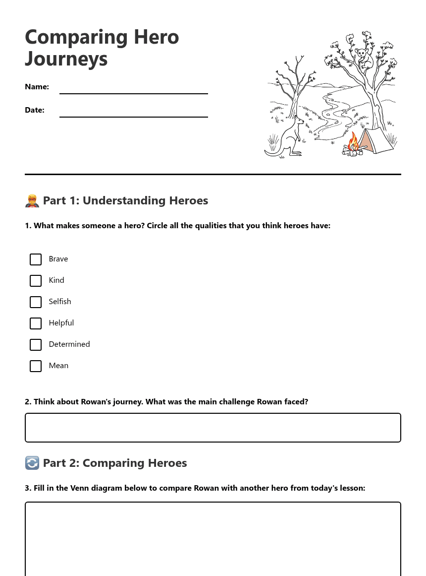 Comparing Hero Journeys worksheet preview