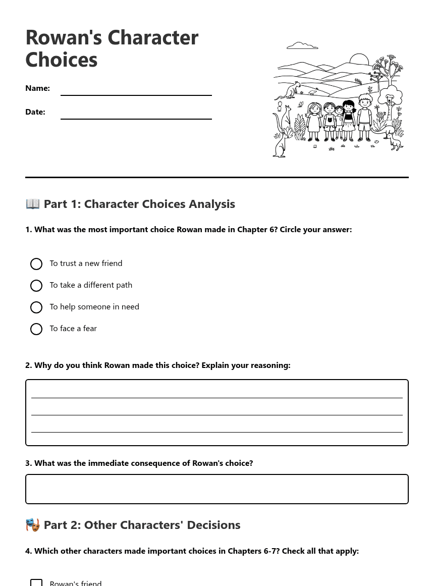 Rowan's Character Choices worksheet preview