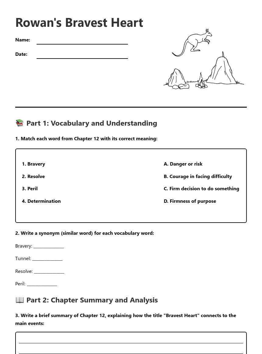 Rowan's Bravest Heart worksheet preview