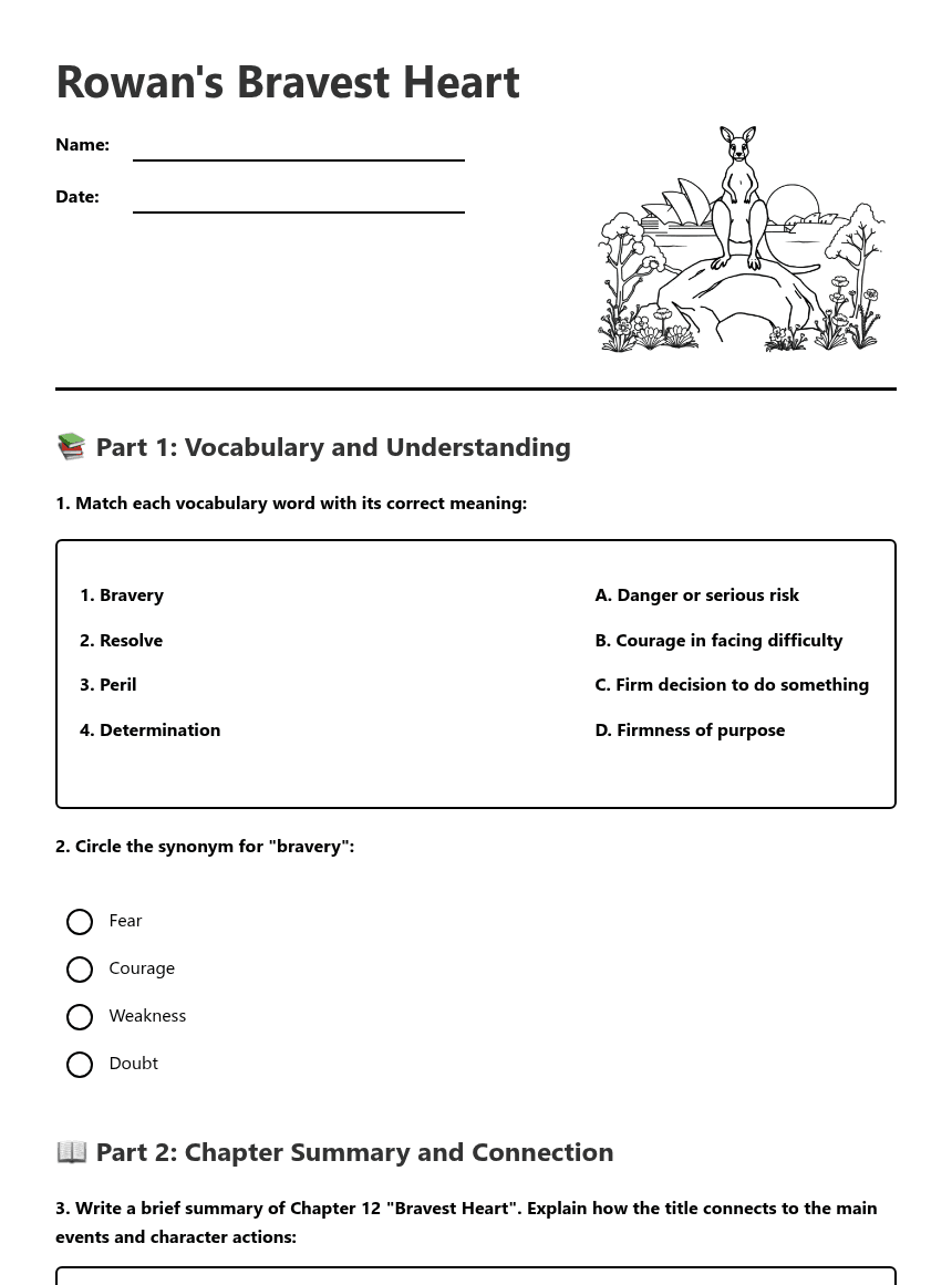 Rowan's Bravest Heart worksheet preview