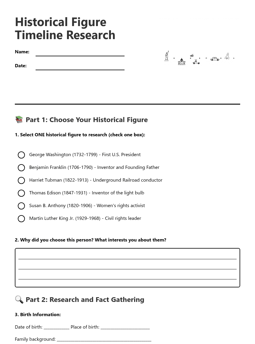 Historical Figure Timeline Research worksheet preview