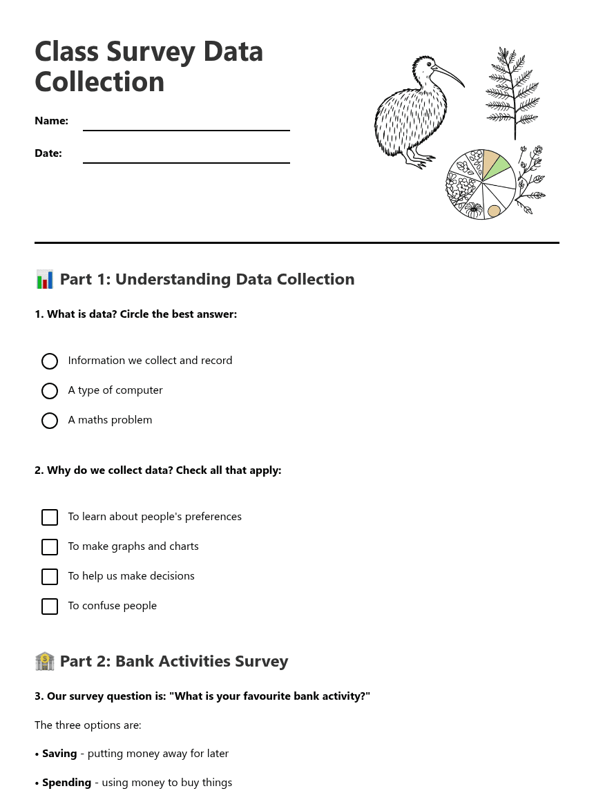 Class Survey Data Collection worksheet preview
