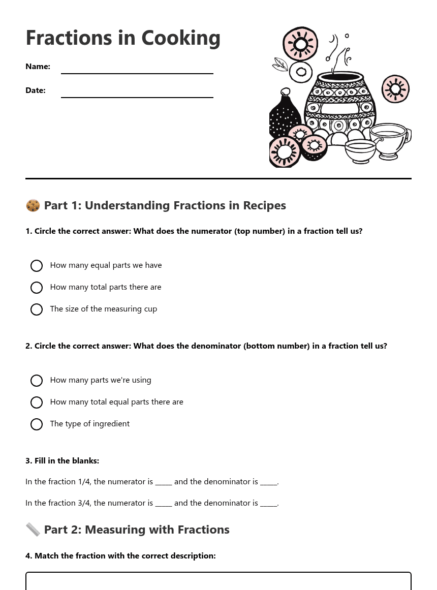 Fractions in Cooking worksheet preview