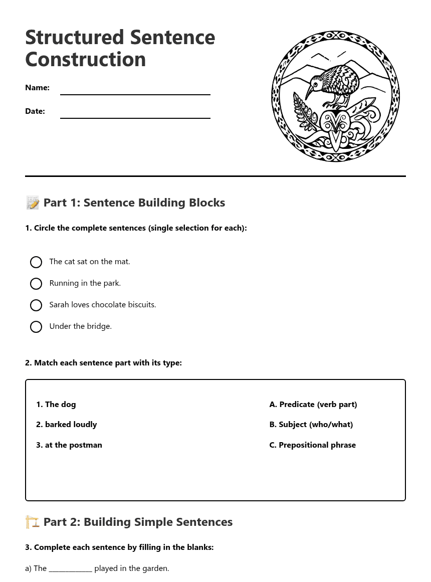 Structured Sentence Construction worksheet preview
