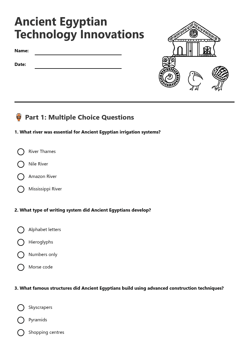 Ancient Egyptian Technology Innovations worksheet preview