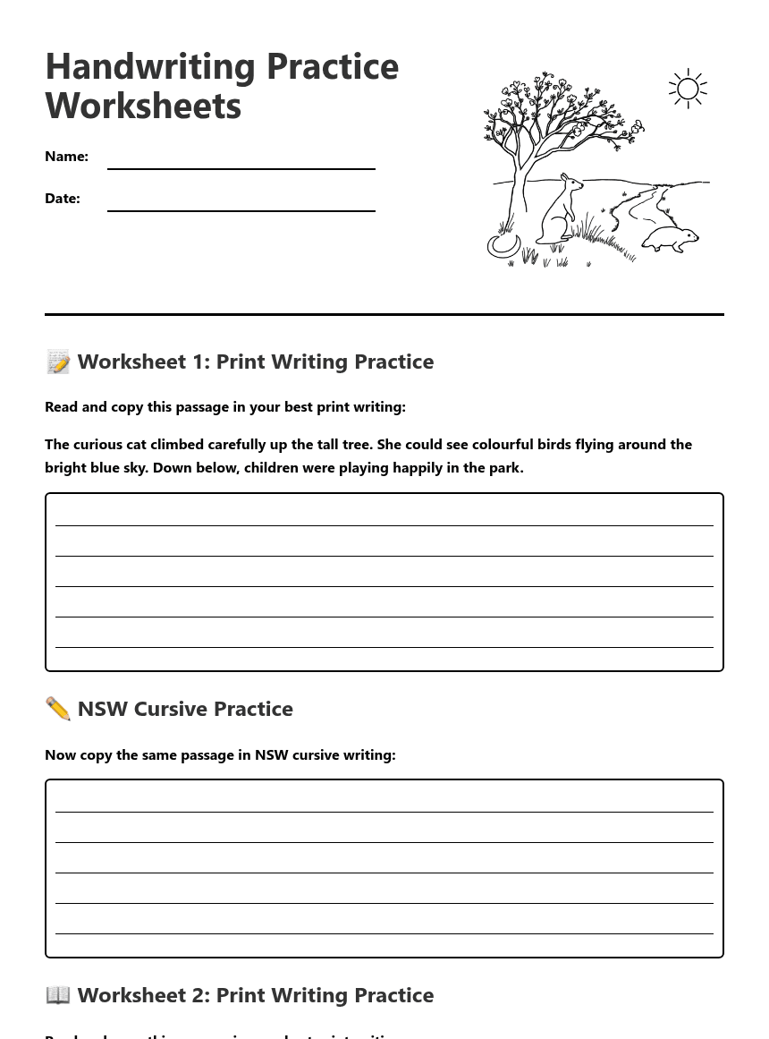 Handwriting Practice Worksheets worksheet preview