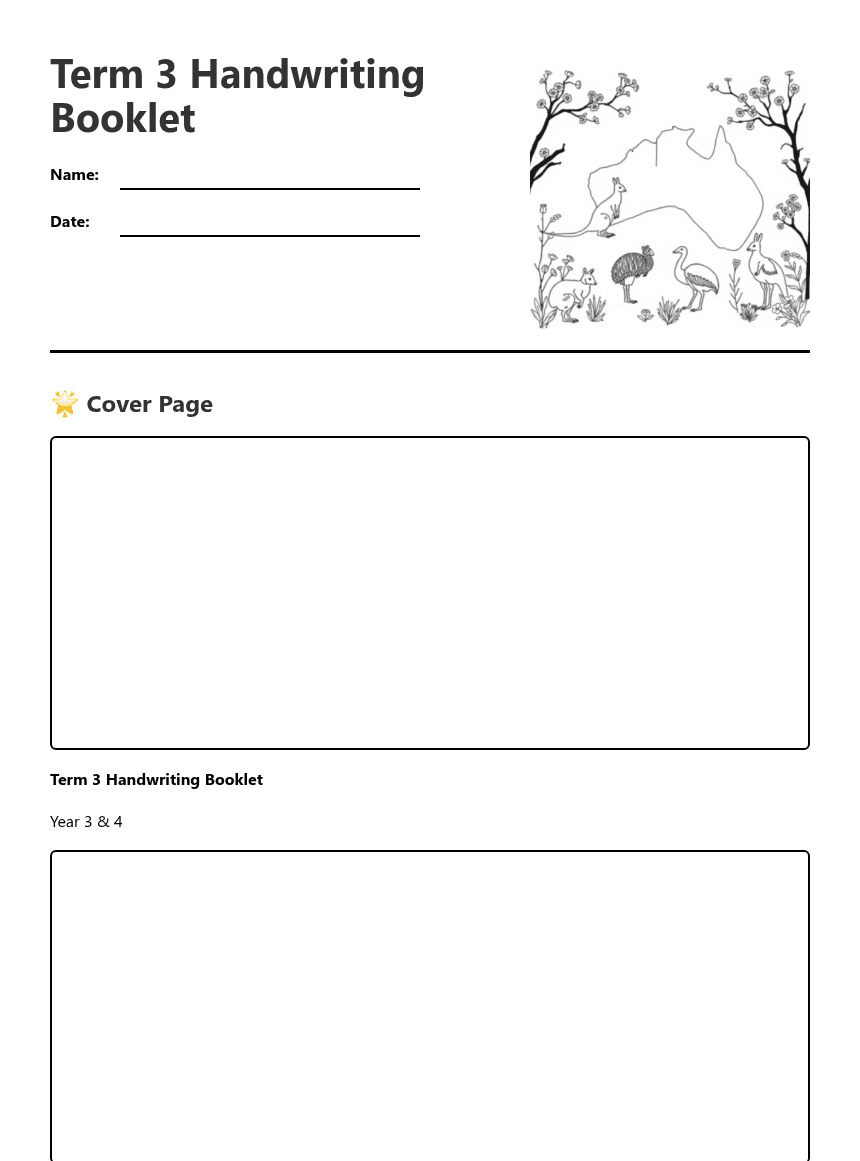 Term 3 Handwriting Booklet worksheet preview