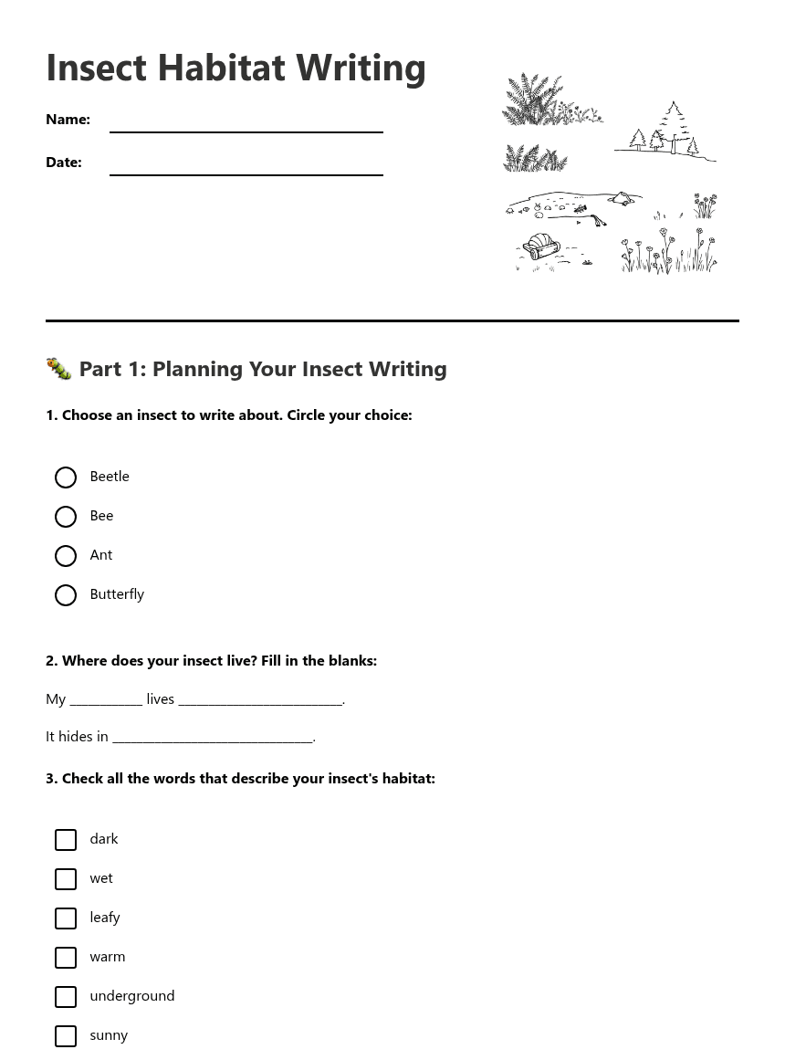 Insect Habitat Writing worksheet preview