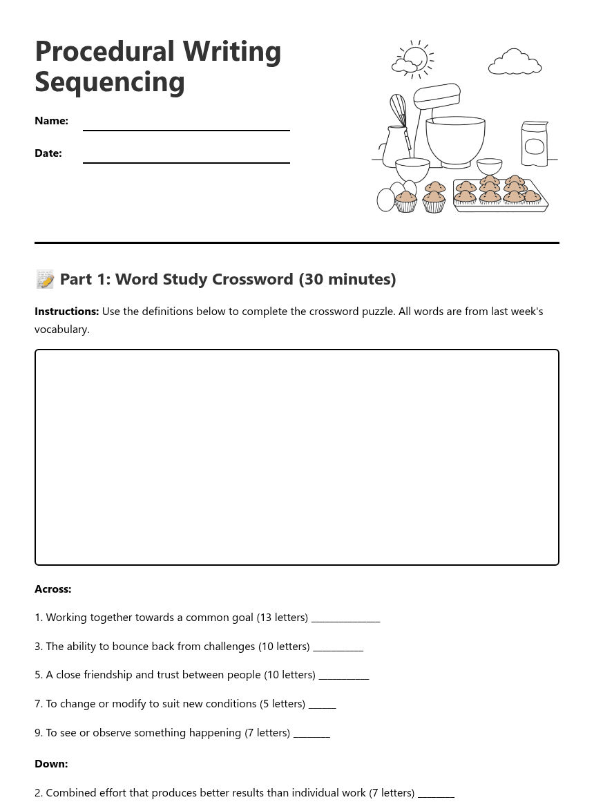 Procedural Writing Sequencing worksheet preview