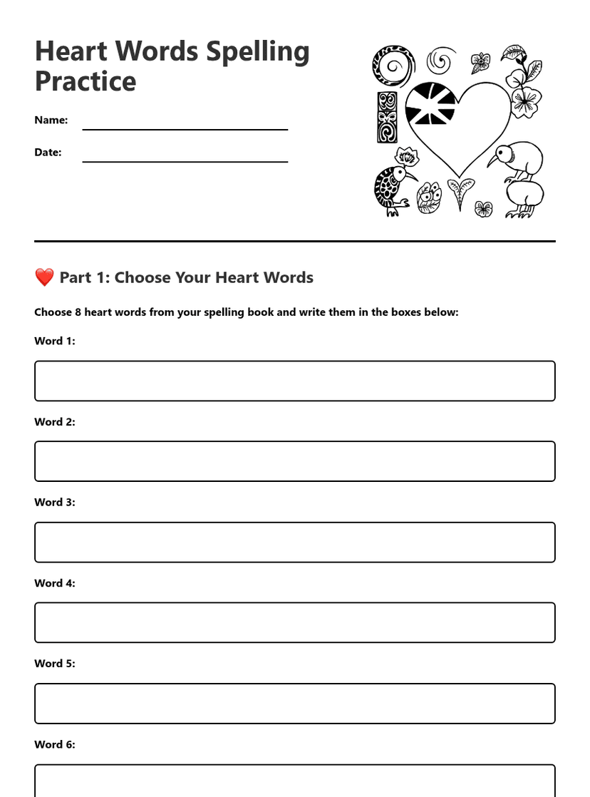 Heart Words Spelling Practice