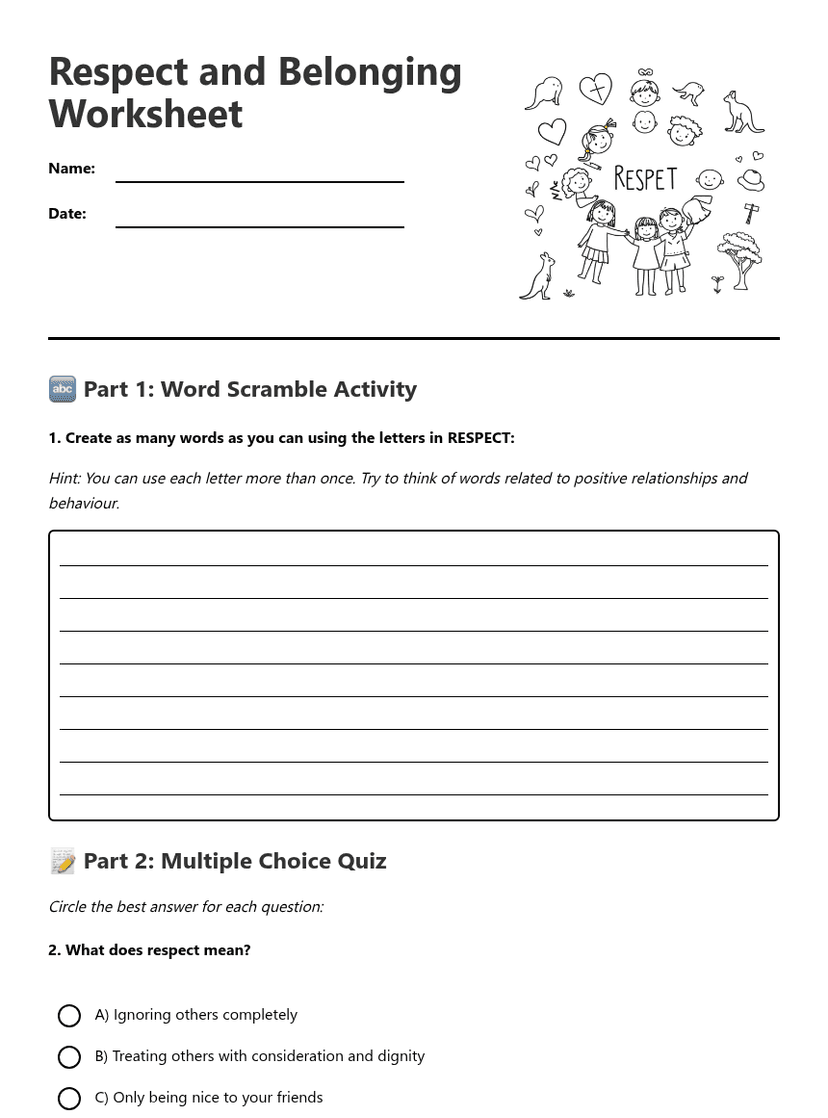 Respect and Belonging Worksheet