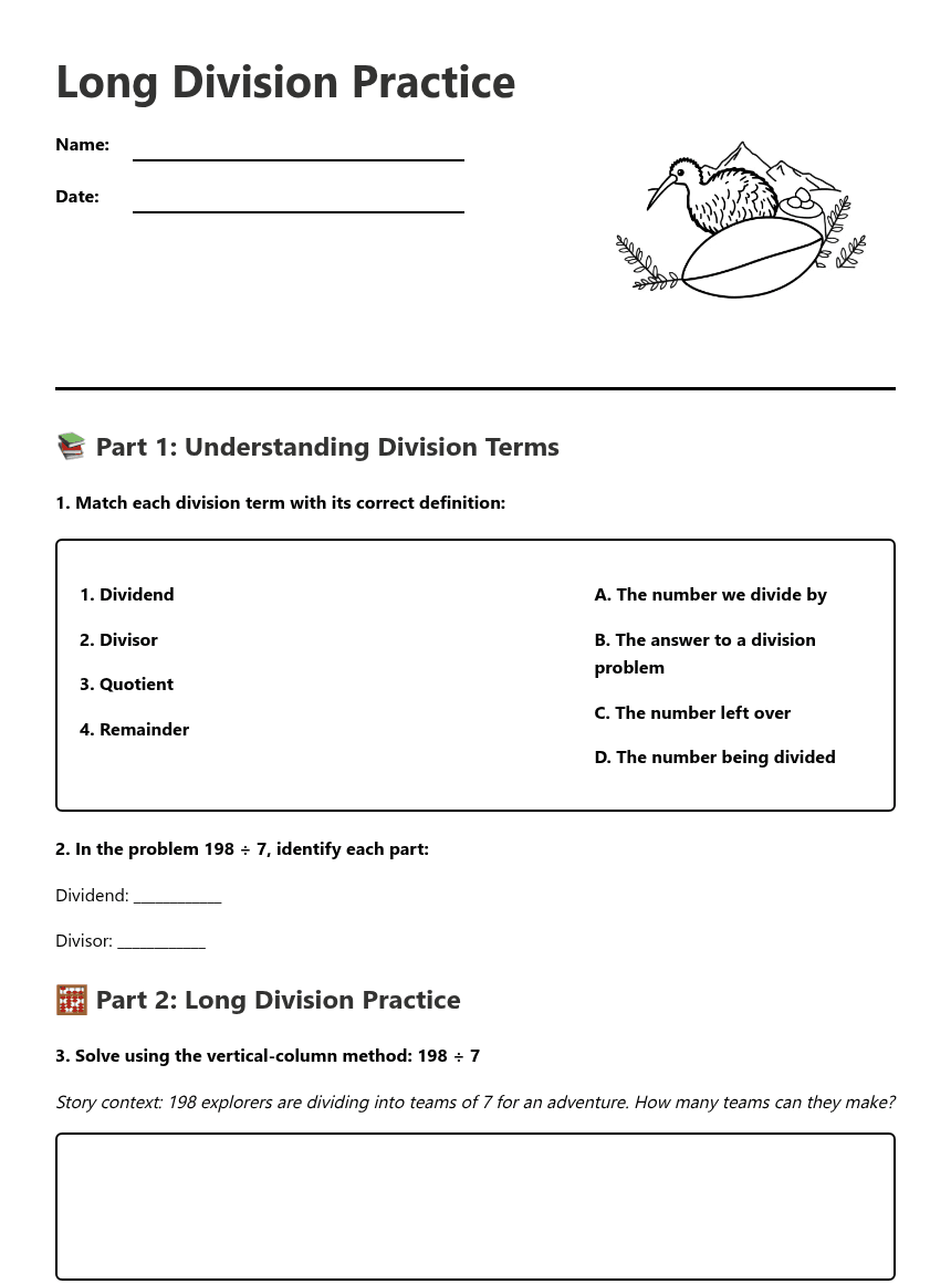 Long Division Practice worksheet preview