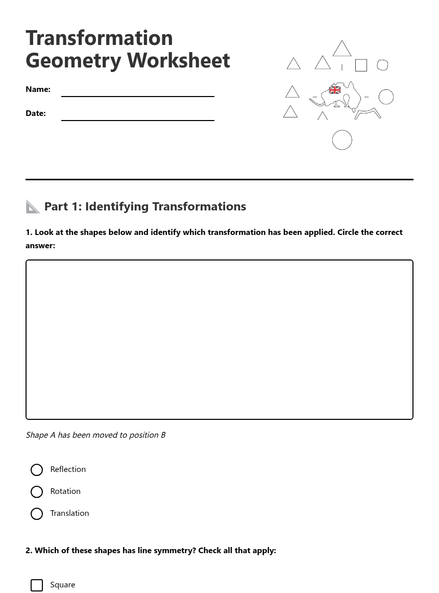 Transformation Geometry Worksheet worksheet preview