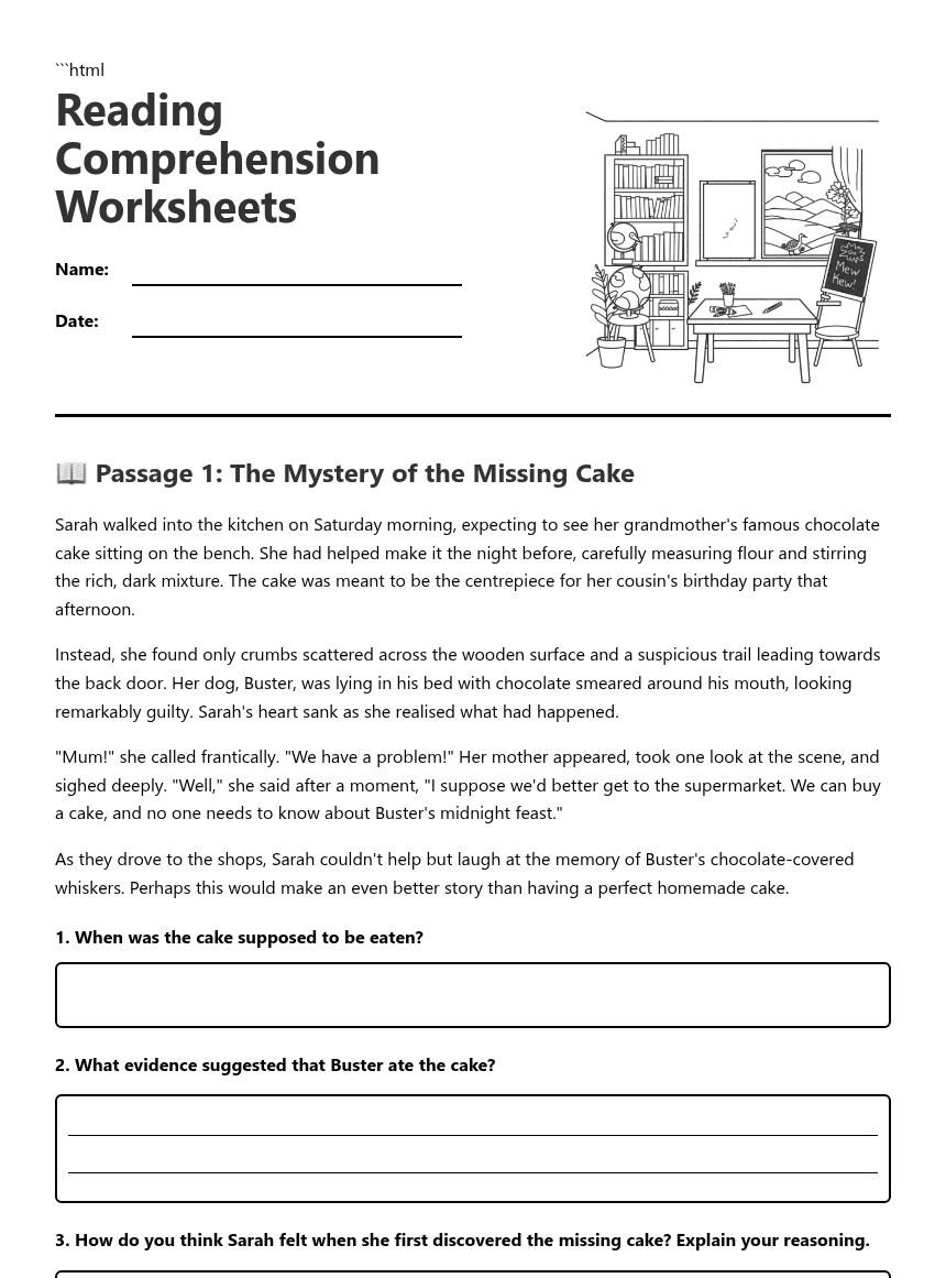 Reading Comprehension Worksheets worksheet preview