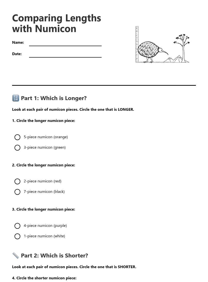 Comparing Lengths with Numicon worksheet preview