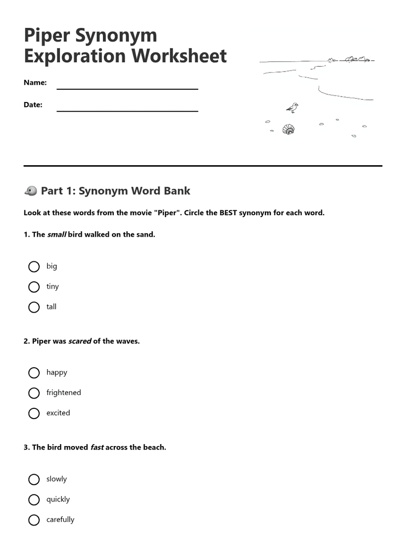 Piper Synonym Exploration Worksheet
