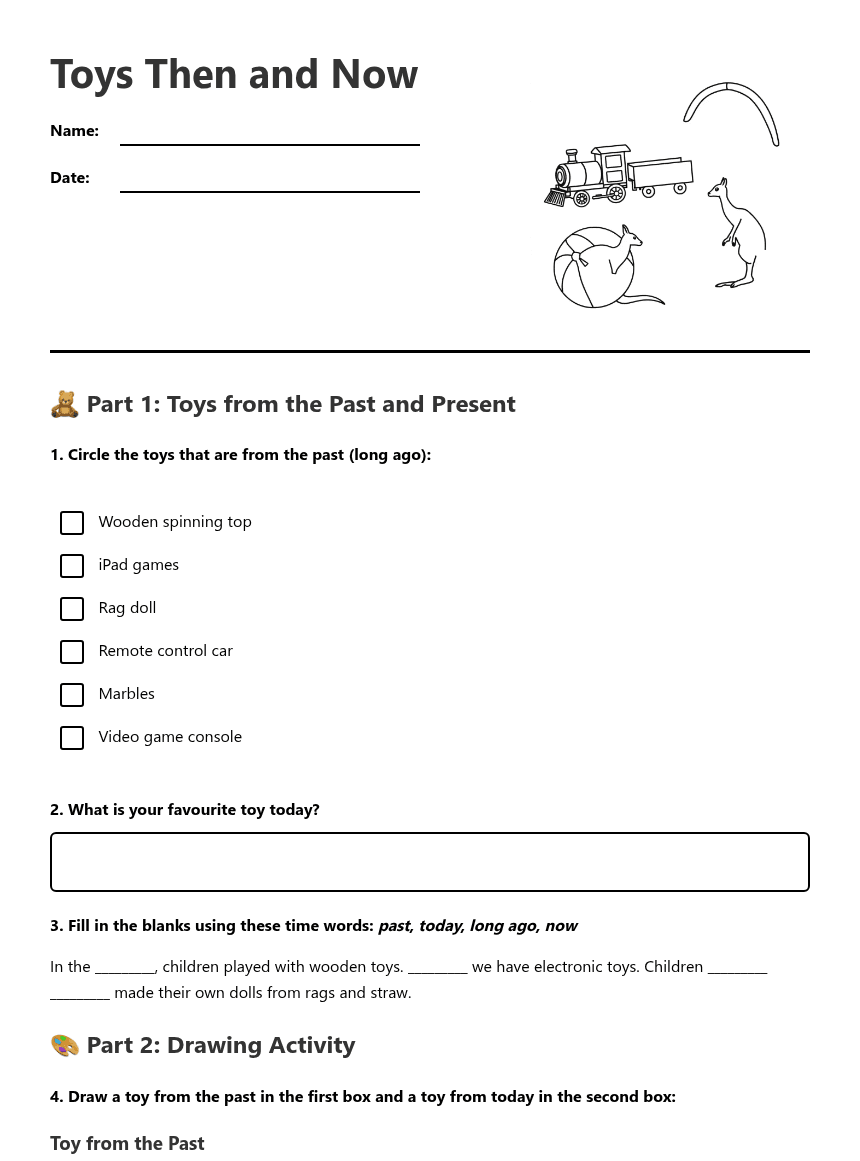 Toys Then and Now worksheet preview