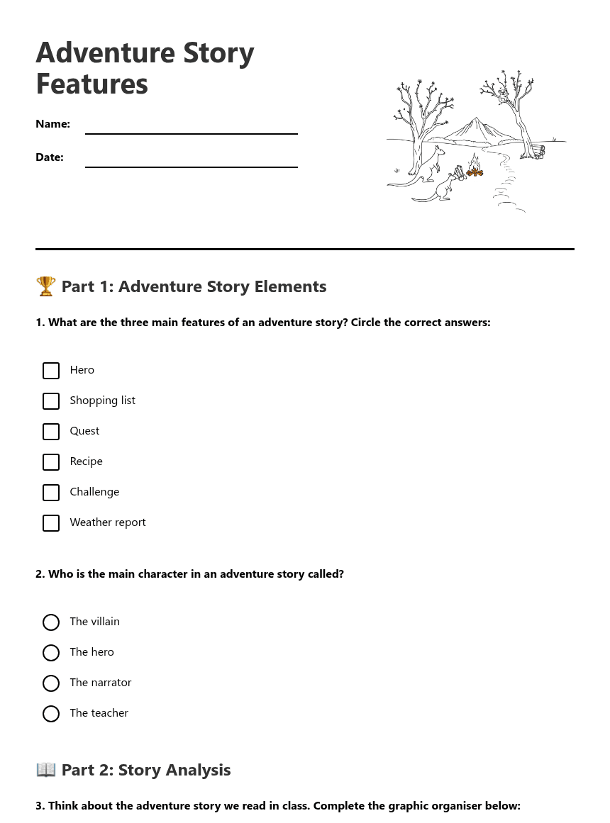 Adventure Story Features worksheet preview