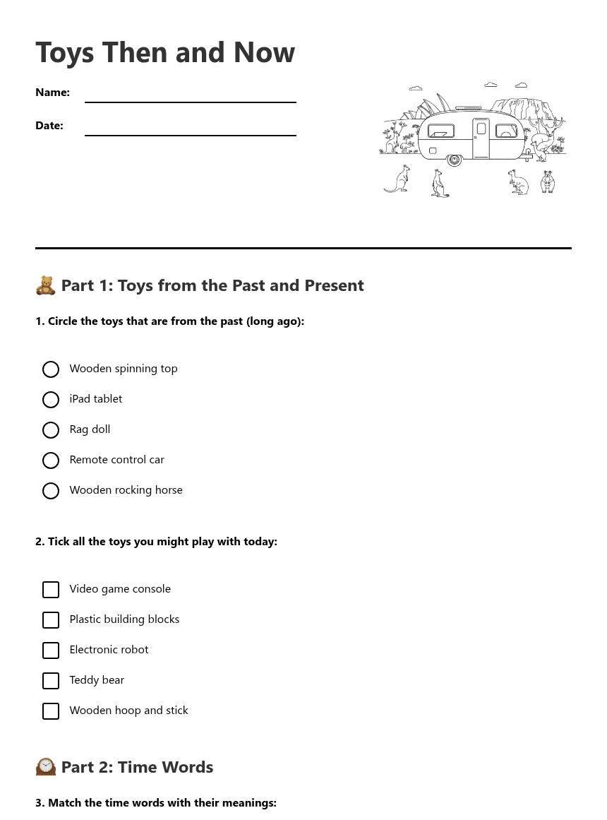 Toys Then and Now worksheet preview
