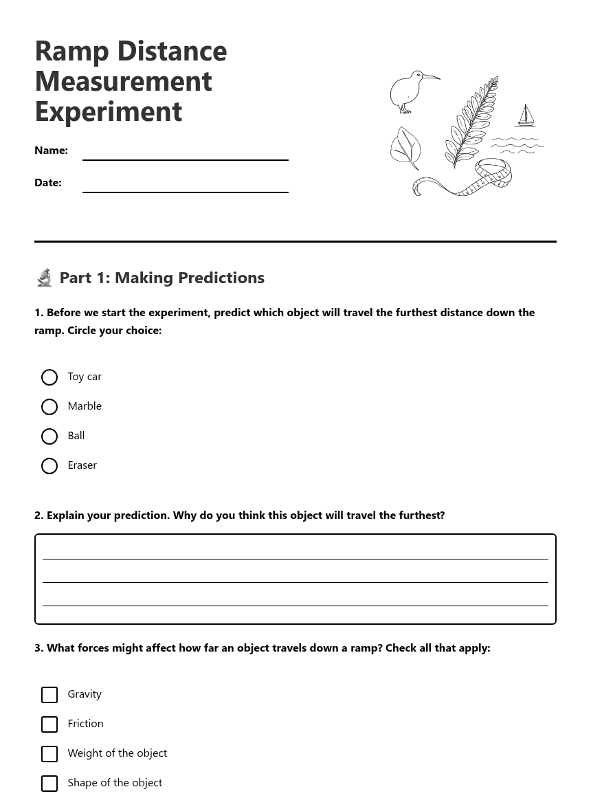 Ramp Distance Measurement Experiment worksheet preview