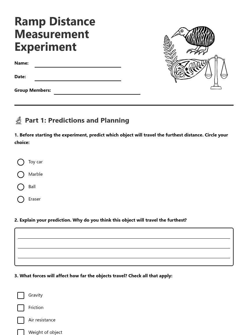 Ramp Distance Measurement Experiment worksheet preview