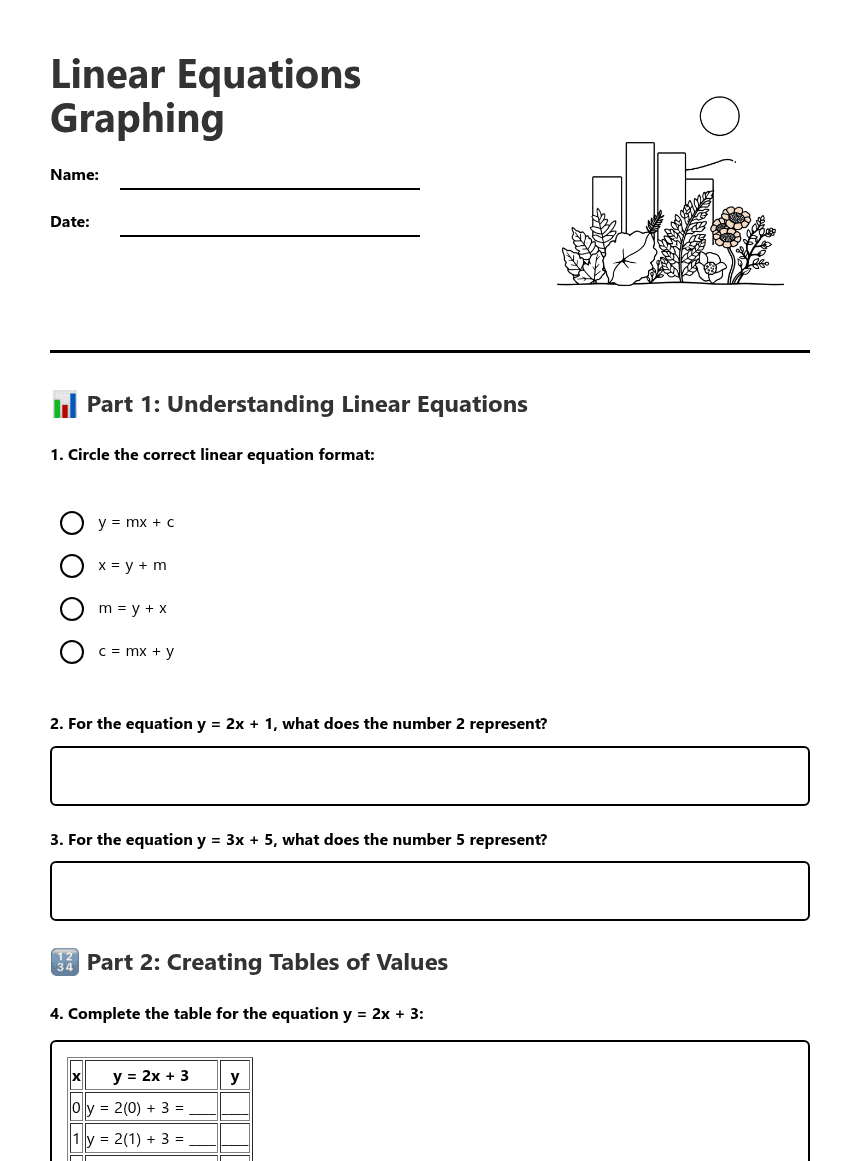 Linear Equations Graphing worksheet preview